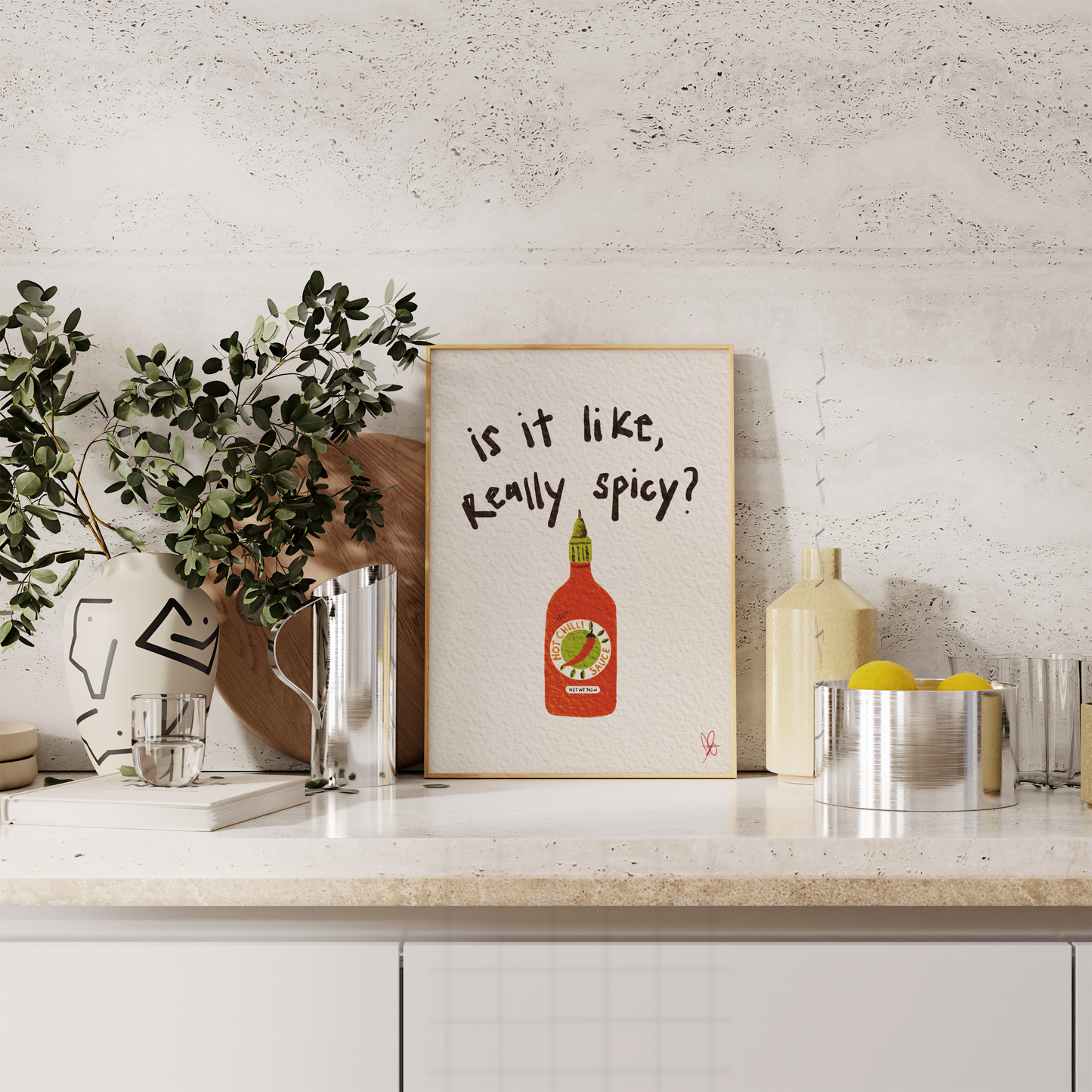 Vibrant & Lively Spicy Sriracha Chili Hot Sauce Digital Print Poster - Cute Hand Lettering | High-Quality Kitchen Decor Art | Instant Download, Various Sizes | Perfect for a Colorful Summer Vibe!