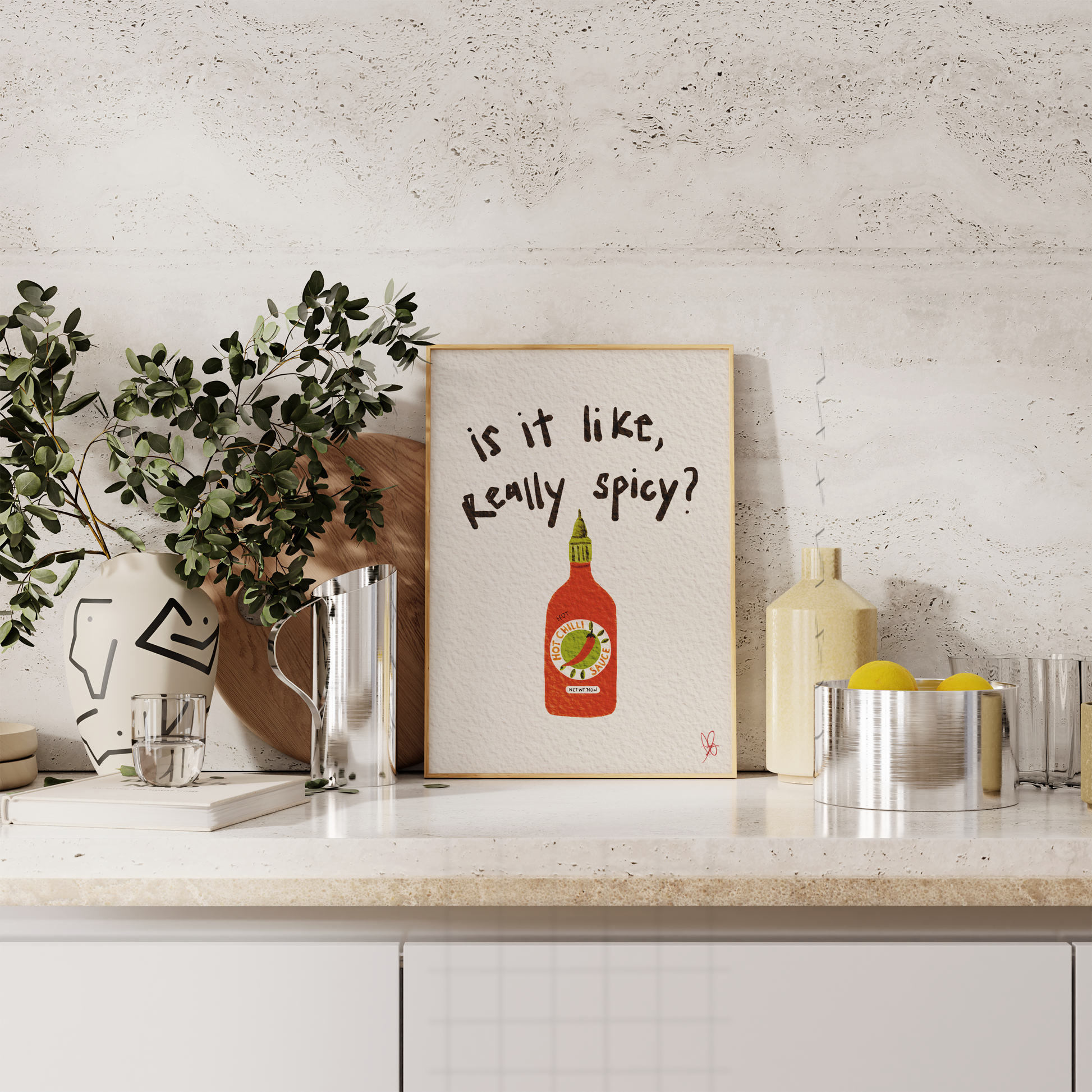 Vibrant & Lively Spicy Sriracha Chili Hot Sauce Digital Print Poster - Cute Hand Lettering | High-Quality Kitchen Decor Art | Instant Download, Various Sizes | Perfect for a Colorful Summer Vibe!