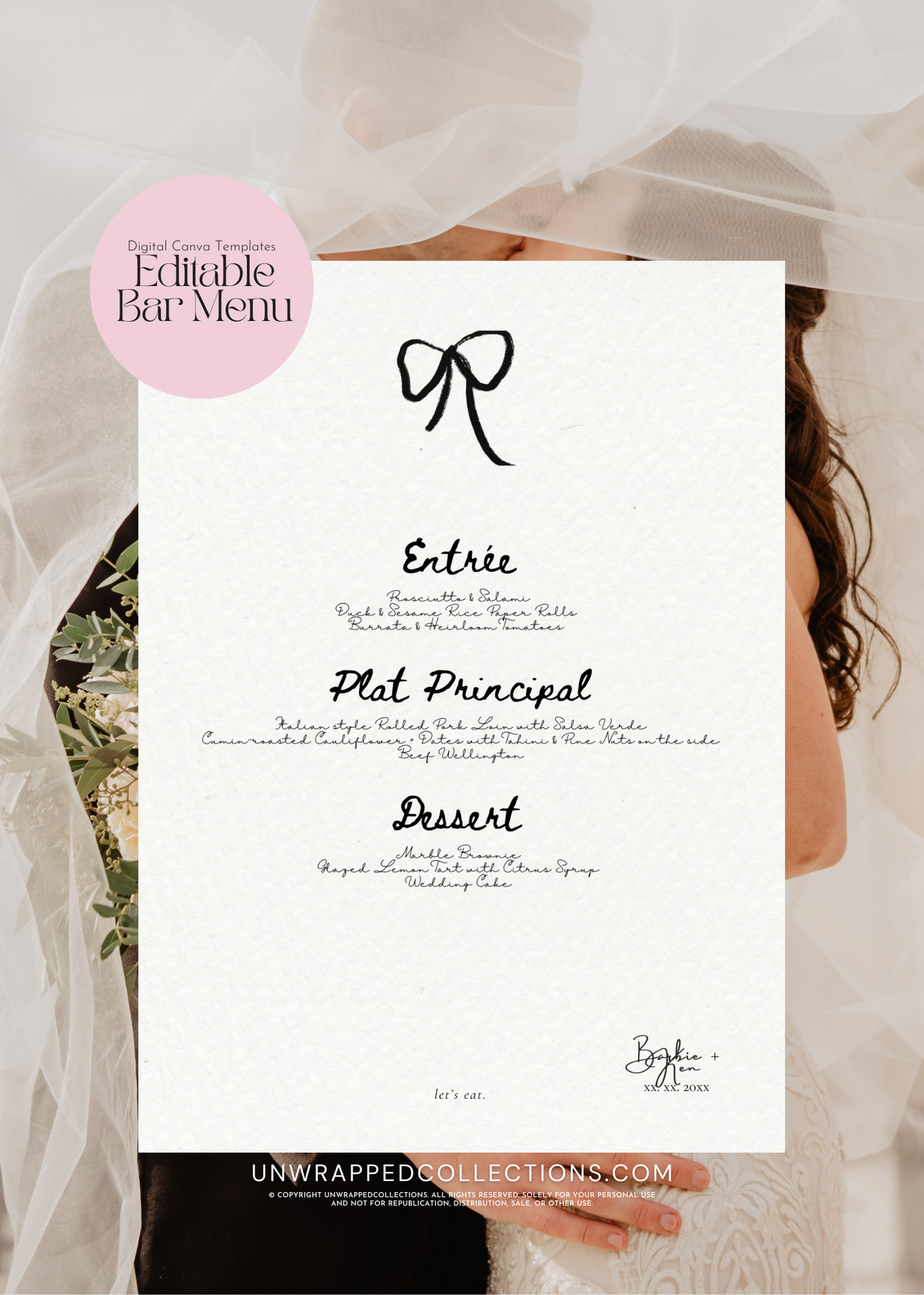 Bow Collection: Let's Eat, Cursive Writing | Editable Template (Canva)