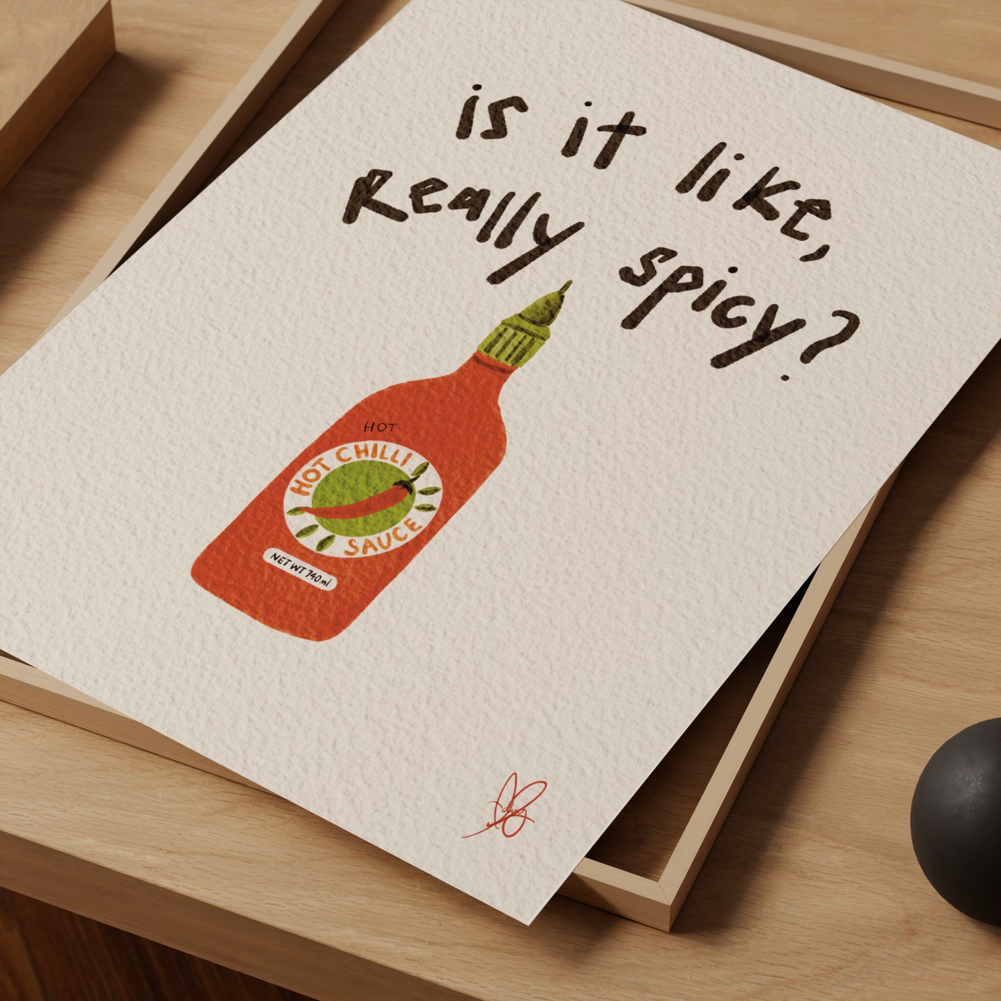 Zesty & Energetic Spicy Sriracha Chili Hot Sauce Digital Print Poster - Cute Hand Lettering | High-Quality Kitchen Decor Art | Instant Download, Various Sizes | Perfect for a Colorful Summer Vibe!