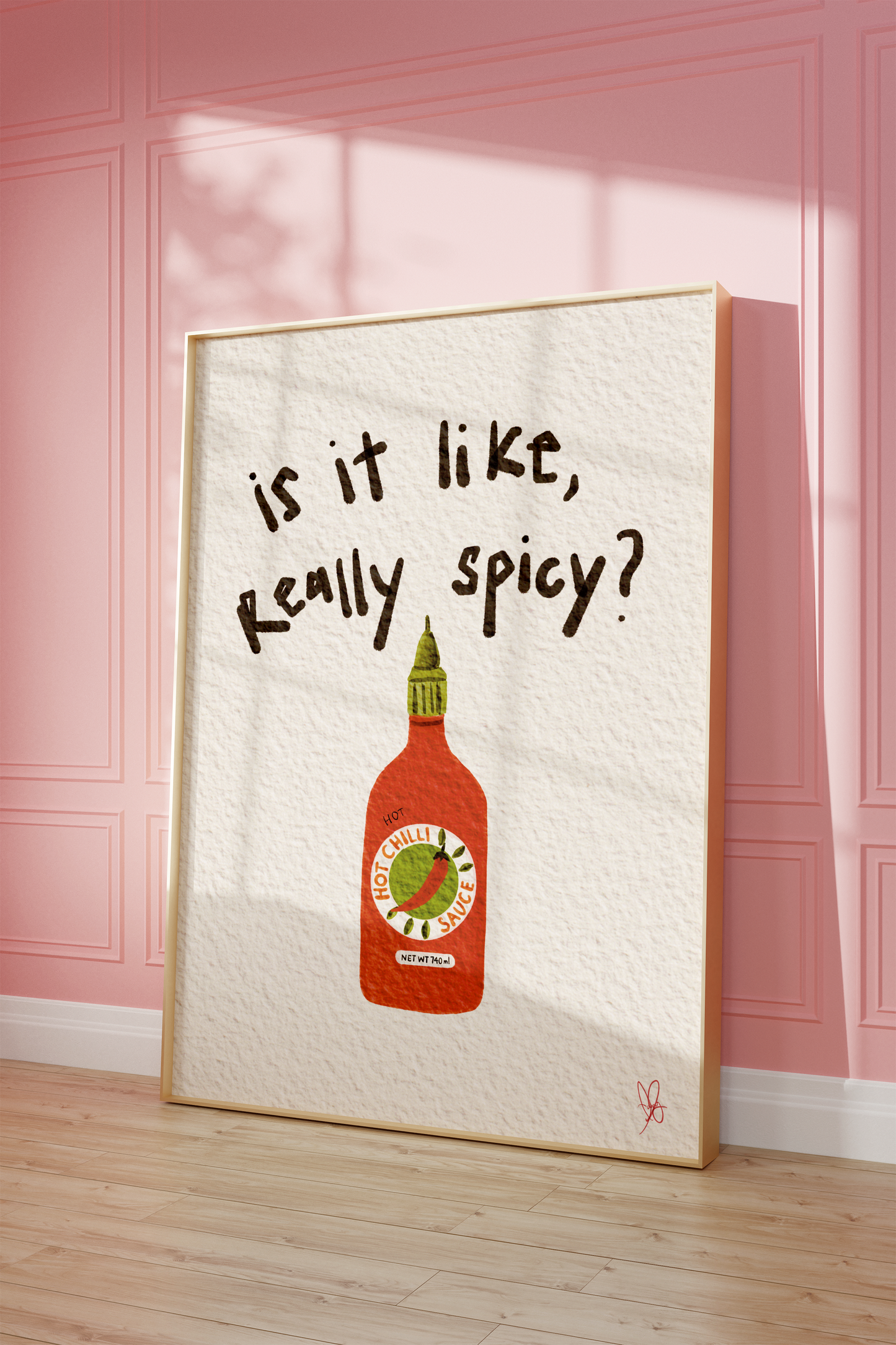 Vibrant & Lively Spicy Sriracha Chili Hot Sauce Digital Print Poster - Cute Hand Lettering | High-Quality Kitchen Decor Art | Instant Download, Various Sizes | Perfect for a Colorful but Minimalistic Summer Vibe!