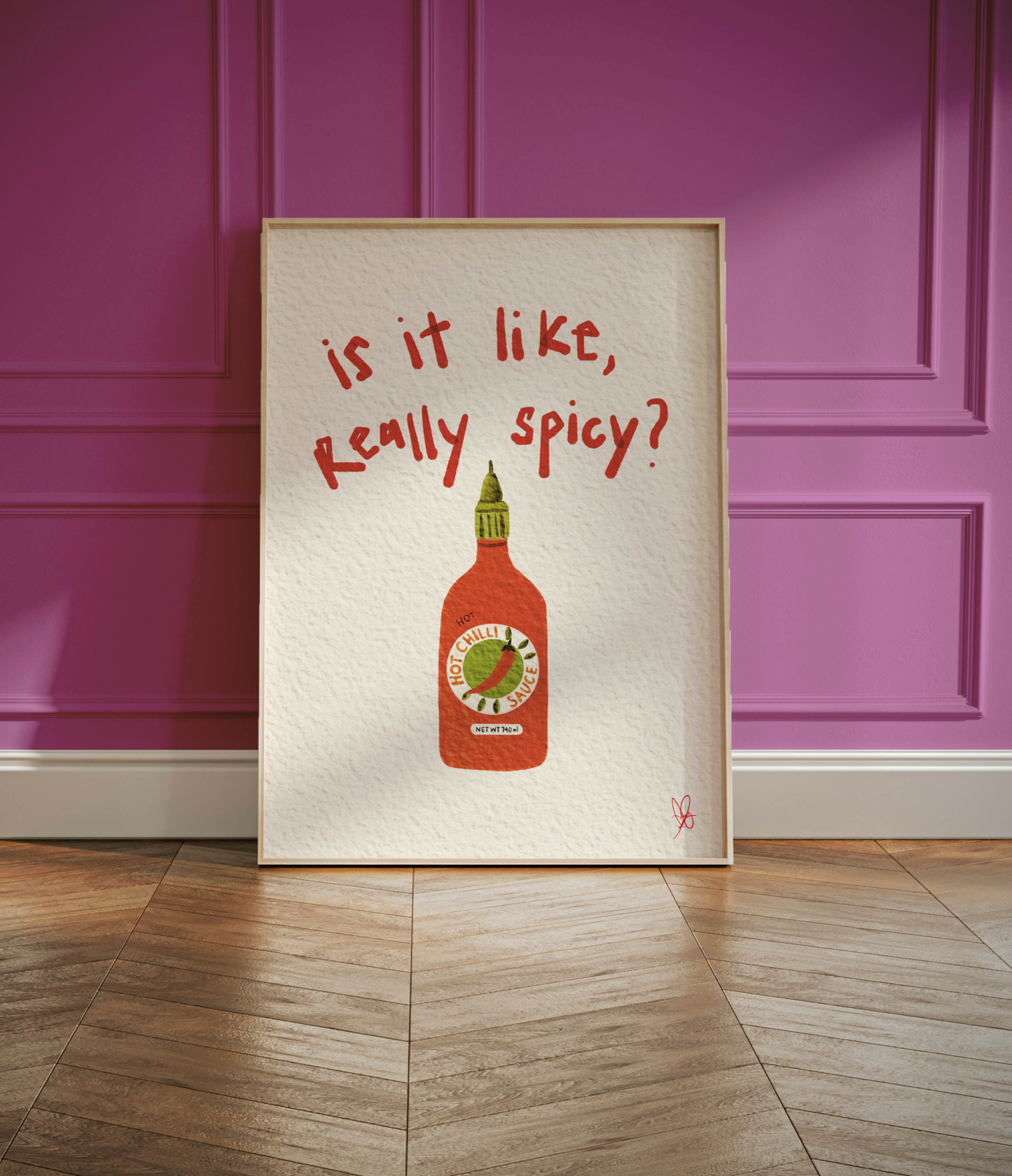 Is it Like Really Spicy Poster, Spicy Sriracha Hot Sauce Art Print - Handwritten letters, Watercolor Wall Decor, Witty humor - Funny Wall Print,  Kitchen Art, Chili sauce for hot sauce and chili lovers - Foodie wall decor