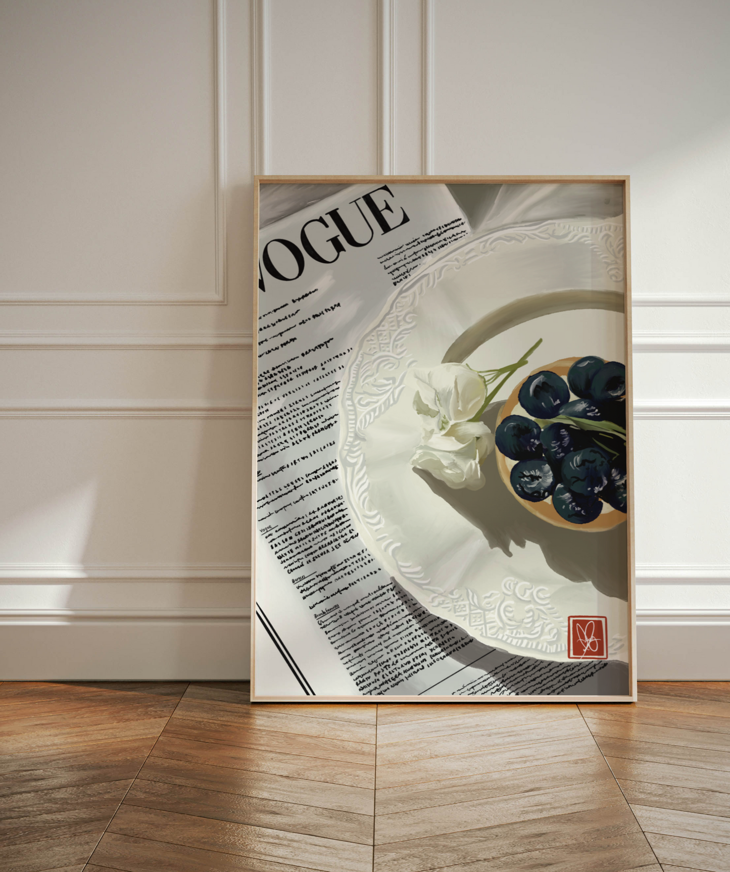 Blueberry tart print from Unwrapped Collections: A vibrant and playful pastry digital artwork perfect for kitchen decor and food enthusiasts.