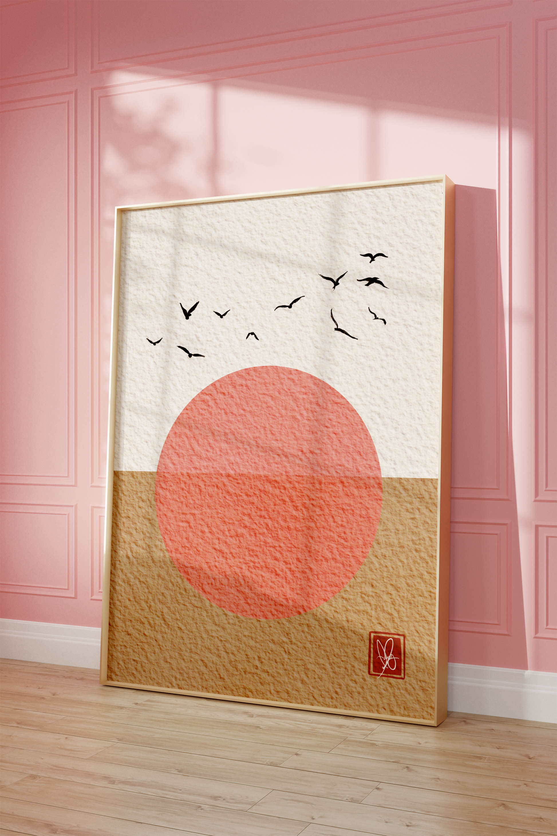 Japandi-Inspired Calligraphy Birds Print by Unwrapped Collections: Oriental elegance meets Scandinavian minimalism in this serene artwork featuring hand-drawn birds in calligraphic style. Perfect for adding tranquility to any room. Available in various sizes. Shop now!