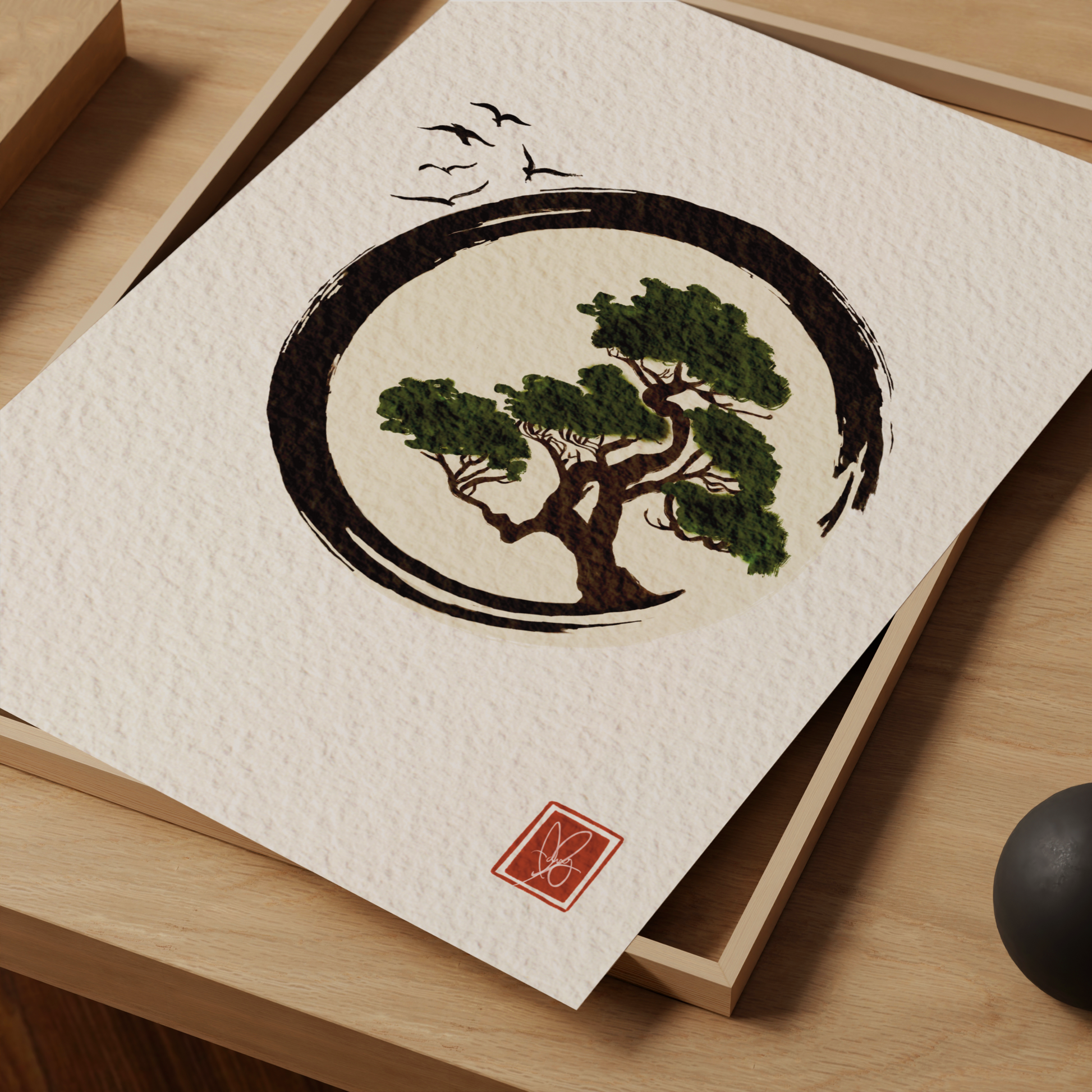 Japandi-Inspired Bonsai Tree Digital Print by Unwrapped Collections - Oriental Home Decor Artwork.