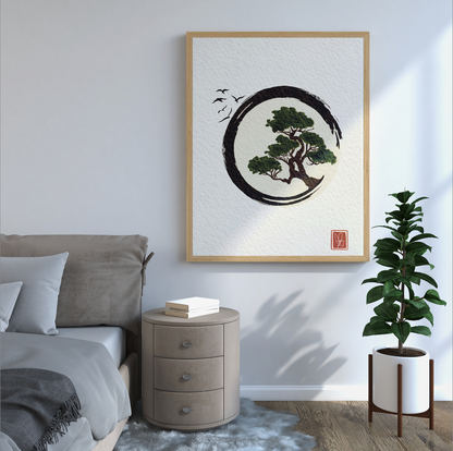 Japandi-Inspired Bonsai Tree Digital Print' - Elevate your home decor with this serene and elegant artwork featuring a meticulously drawn bonsai tree. Perfect for adding a touch of tranquility to any space. Shop now for botanical beauty!