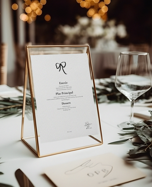 Editable Food Menu, Editable in Canva. Bow Hand-drawn, Elegant, Old Money style Food Menu. Perfect for weddings, parties and other celebrations!