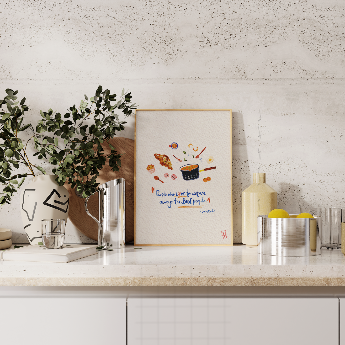 People Who Love To Eat Are The Best People Print. Julia Child Quote for Food Lovers. Playful Summer Kitchen Print: Cute Quote Bedroom Decor with Hand-Drawn Art. Wall Decor & Art, Digital Print, Minimalistic & Clean, Playful Vibes.