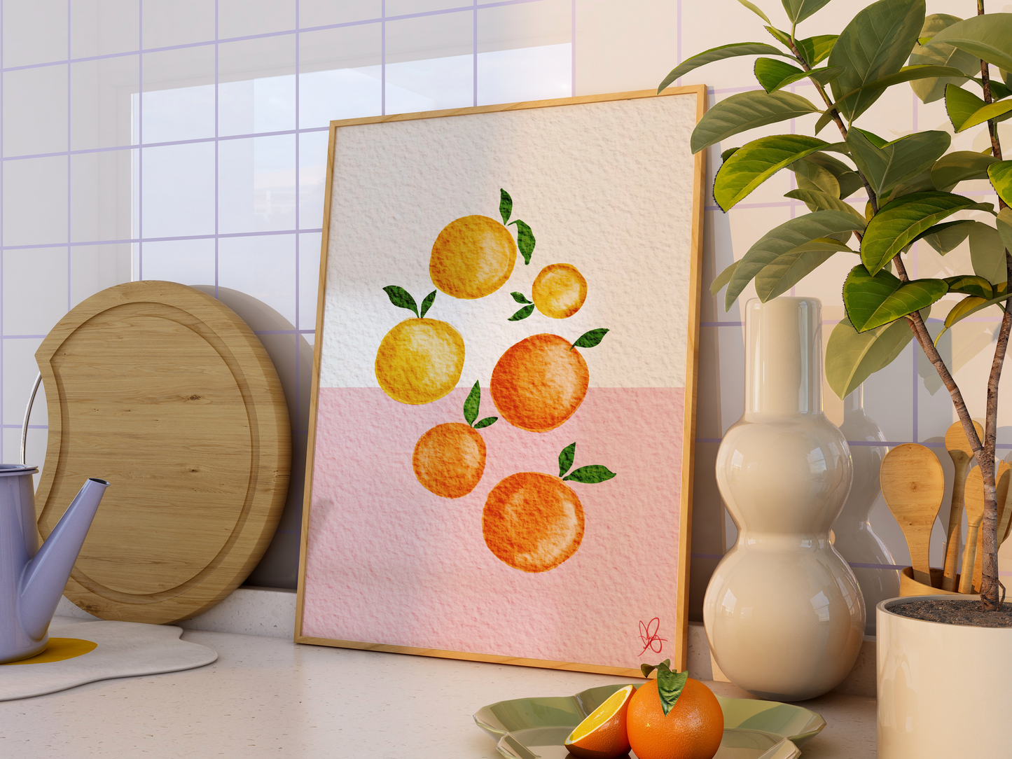 The Pink Citrus Print - Refreshing Summer Fruits Wall Art Decor | Modern Kitchen Poster