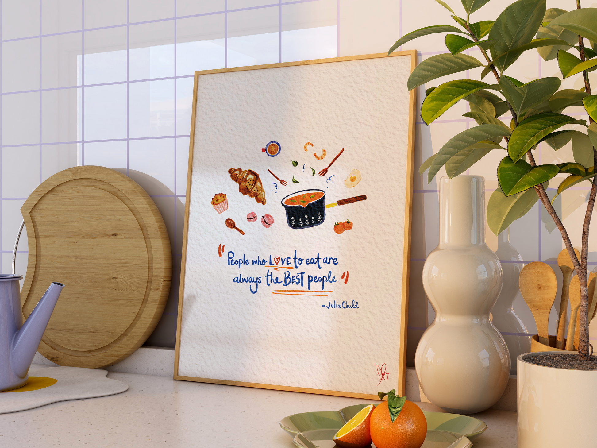 People Who Love To Eat Are The Best People Print. Charming Kitchen Print with Summer Vibes - Vintage Feel, Clean & Minimalistic Wall Decor - Cute Hand-Drawn Digital Print - Perfect for Kitchen Wall Art