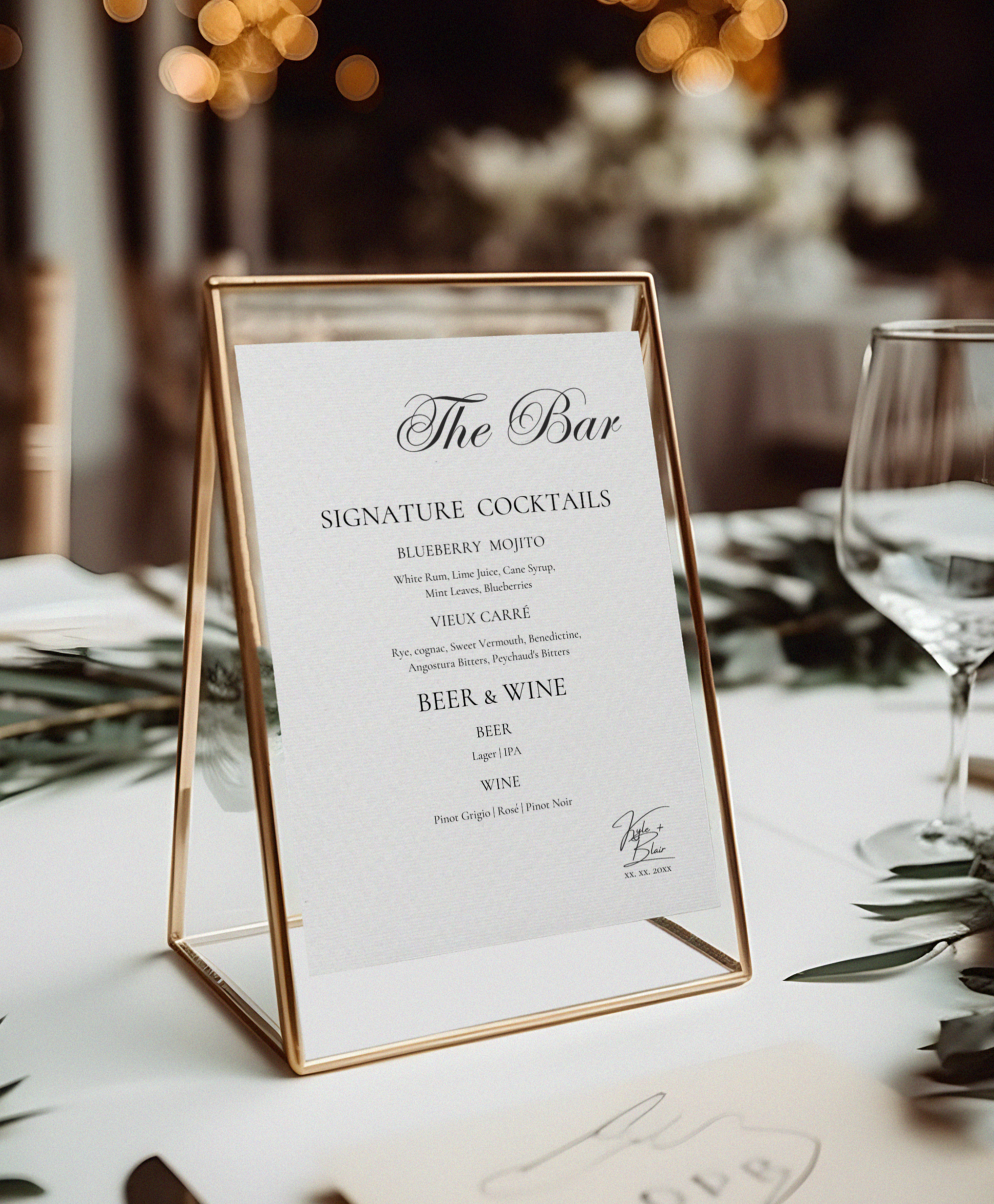 The Bar Editable Menu Template. Editable on Canva, Wedding Menu, Celebration, Party Menu.