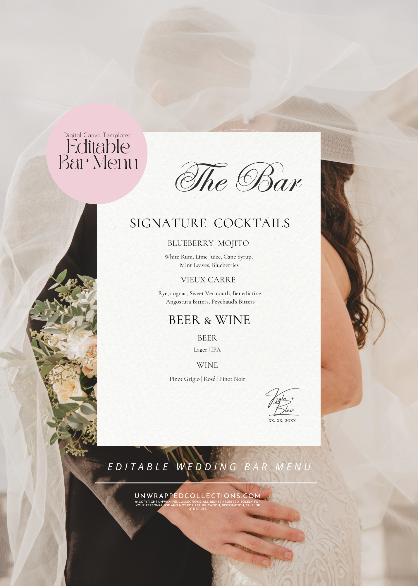 Editable Canva Bar Menu for Weddings: Customizable DIY Template, Wedding Bar Sign, Editable Menu, Canva Template, Wedding Reception Decor, Printable Bar Menu